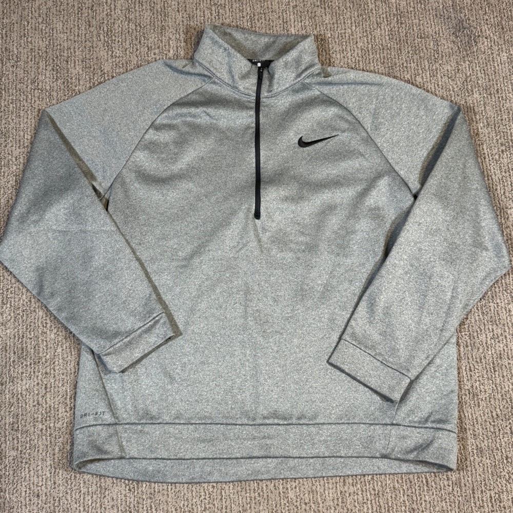 Nike Mens XL 1/2 Zip Pullover Sweatshirt Sweater Dri Fit Fleece Lined Grey Warm